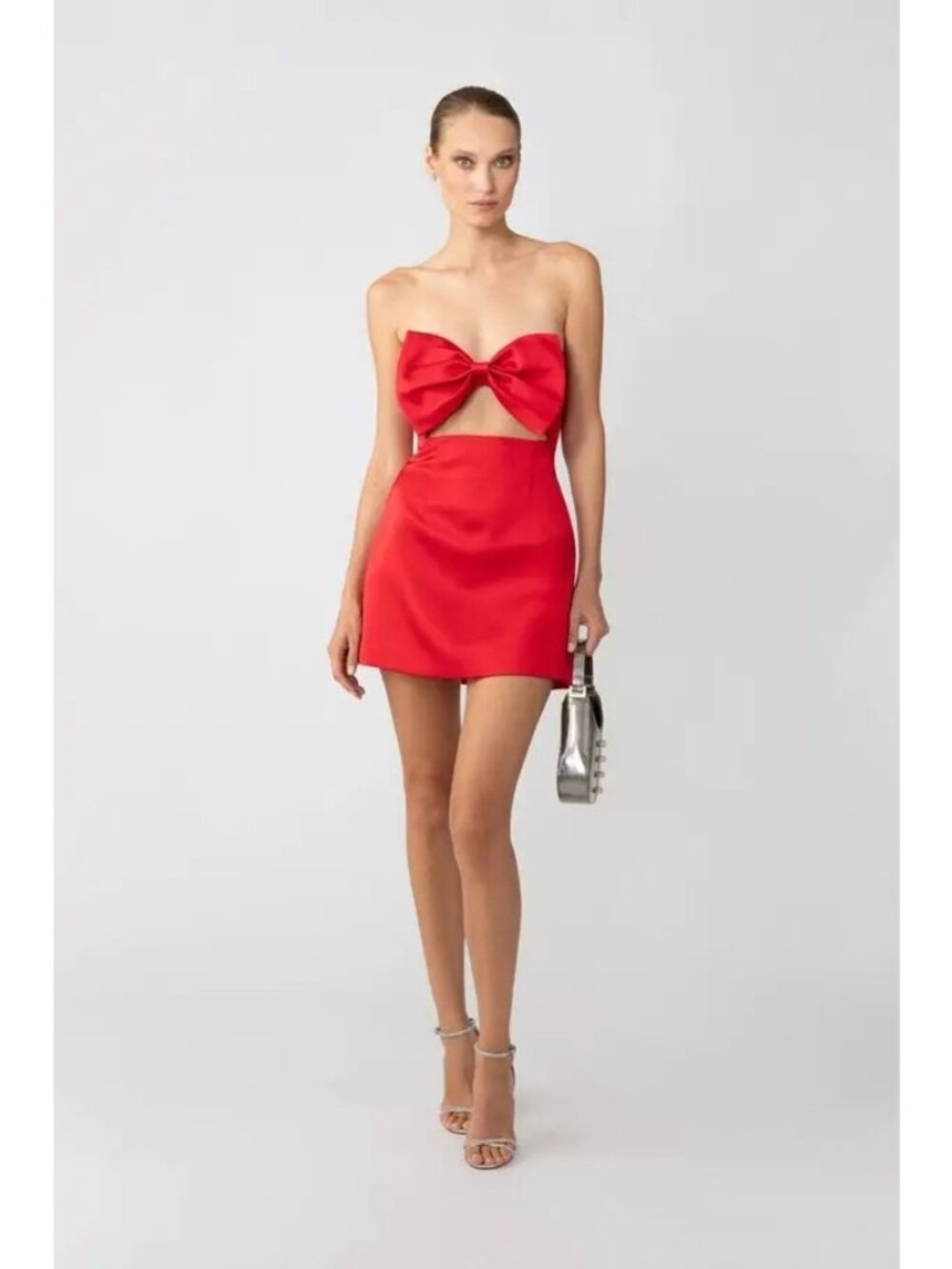 Sau Lee Ella Strapless Bow Mini Dress Red Womens Size 10